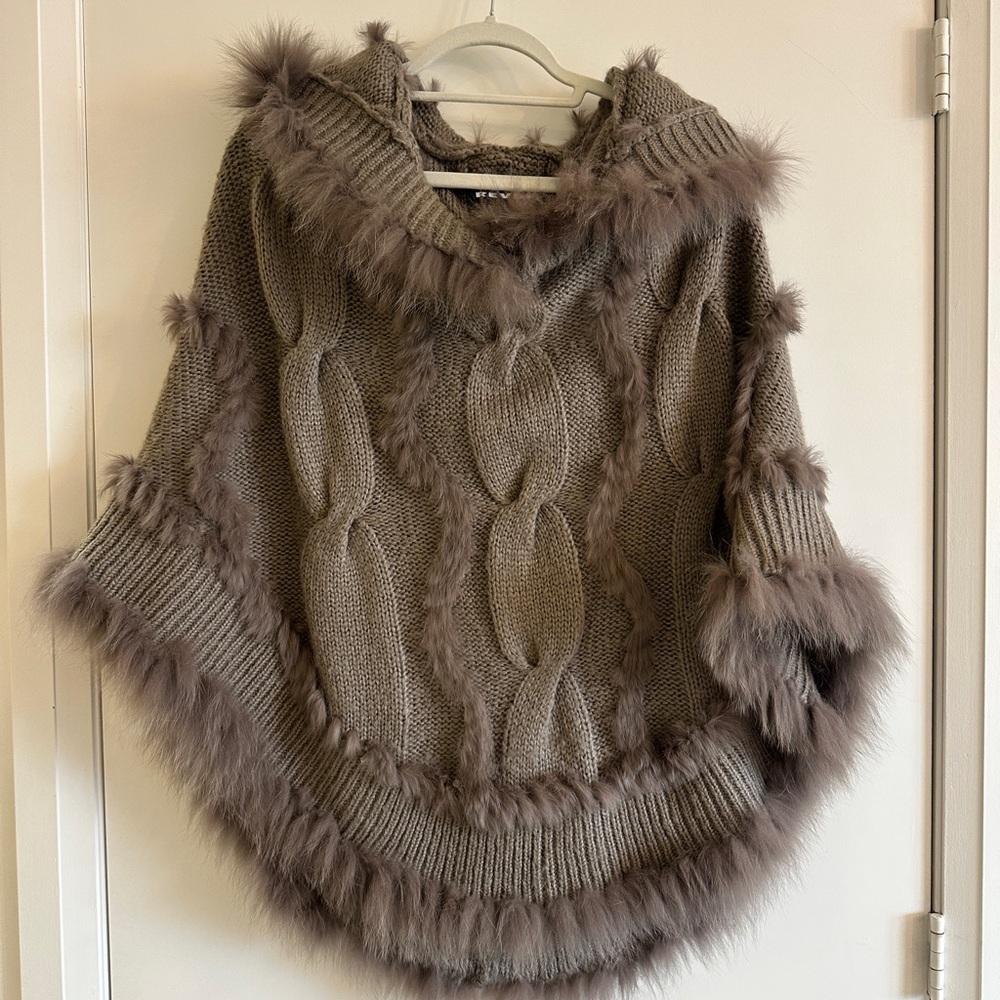 Cozy Brown Knit Poncho Sweater